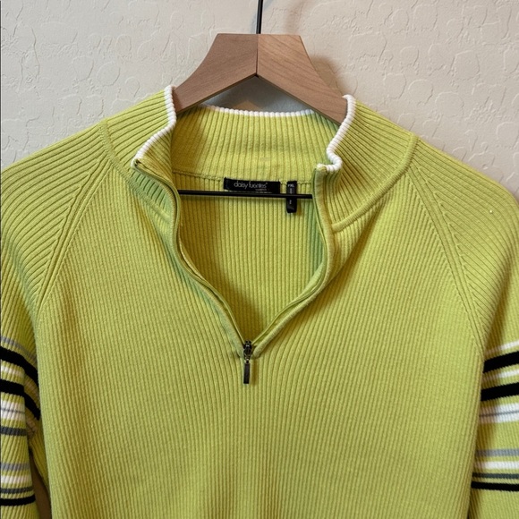 Y2K Daisy Fuentes Ribbed Quarter Zip Long Sleeve Striped Sweater - Picture 2 of 2